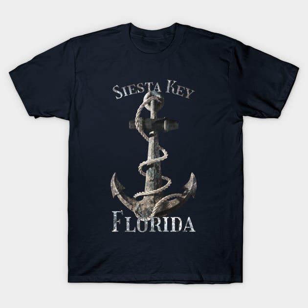 Siesta Key Florida Vacation Nautical Anchor Sailing T-Shirt by macdonaldcreativestudios